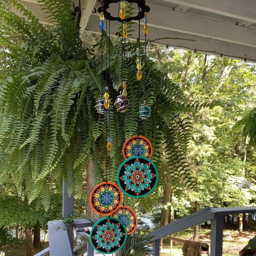 Chakra Crystal Metal Wind Chimes Window Garden Hanging Windchimes Boho Mandala